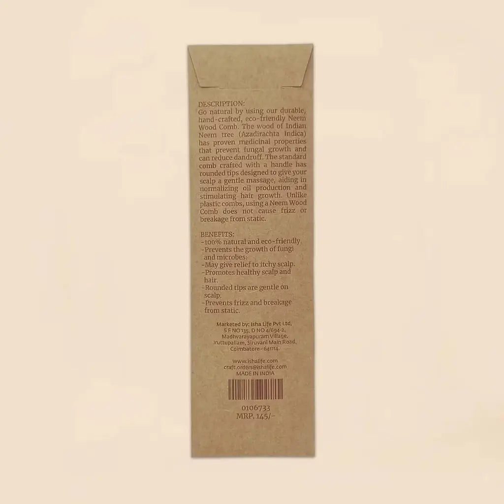 Handmade Neem Wood Comb (Handle model) -Wider Teeth