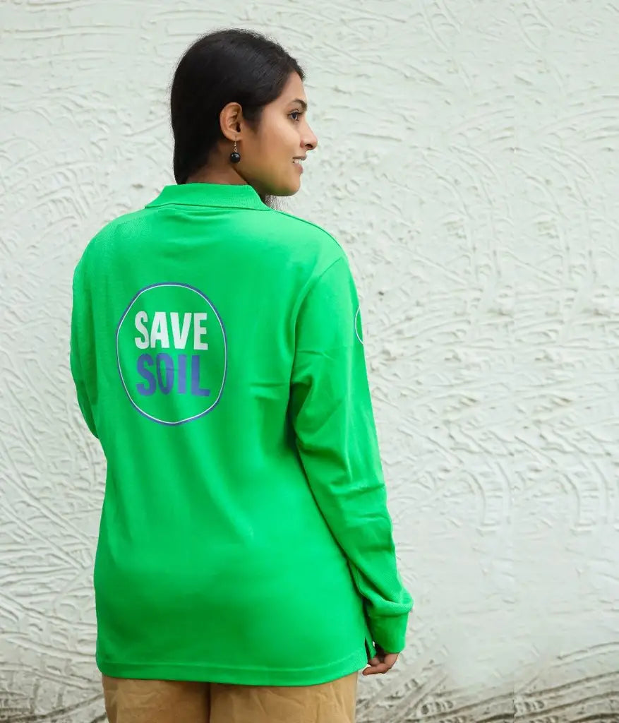 Unisex Save Soil Cotton Collar T Shirt - Green (Relaxed Fit)