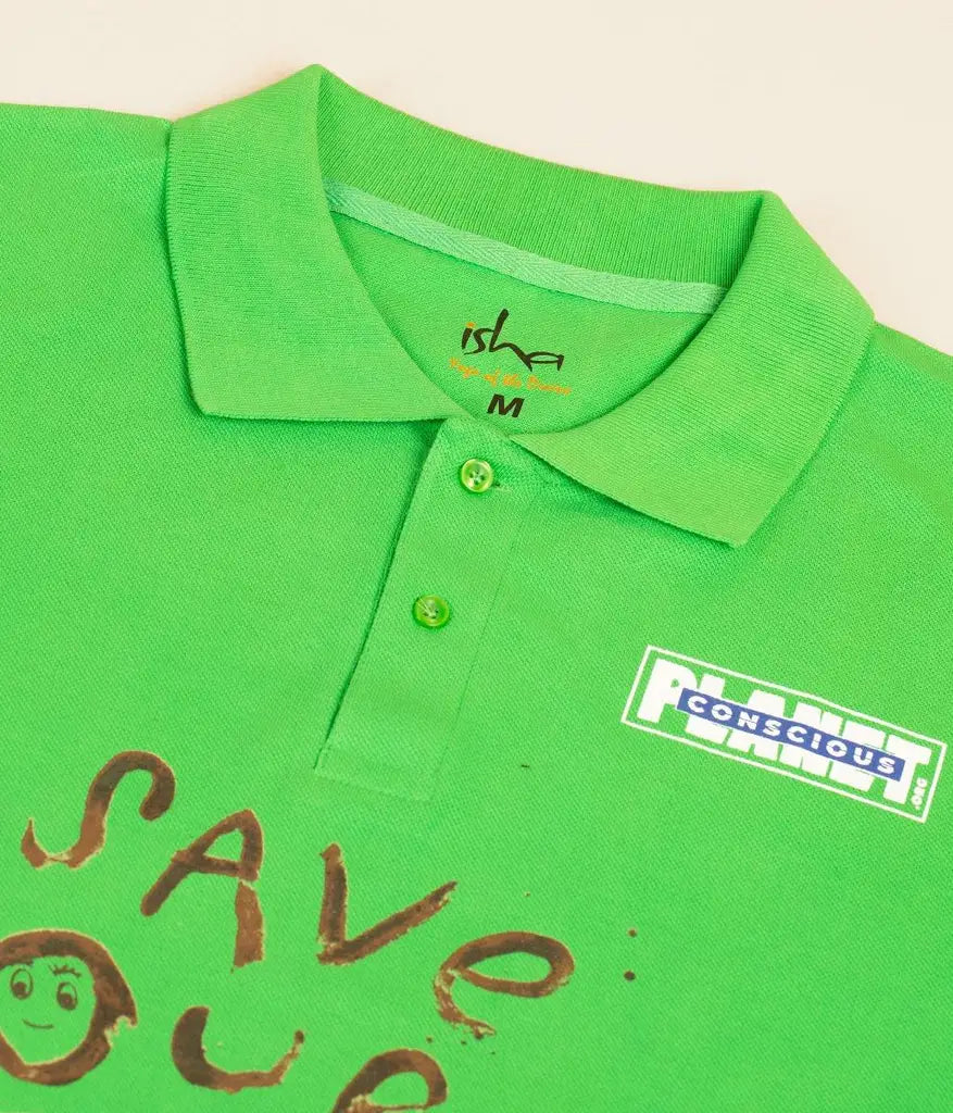 Unisex Save Soil Cotton Collar T Shirt - Green (Relaxed Fit)