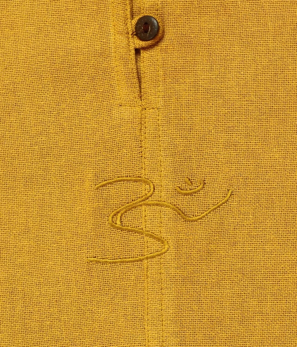Women's 100% Organic Cotton Kurta with Embroidered "Aum" - Mustard