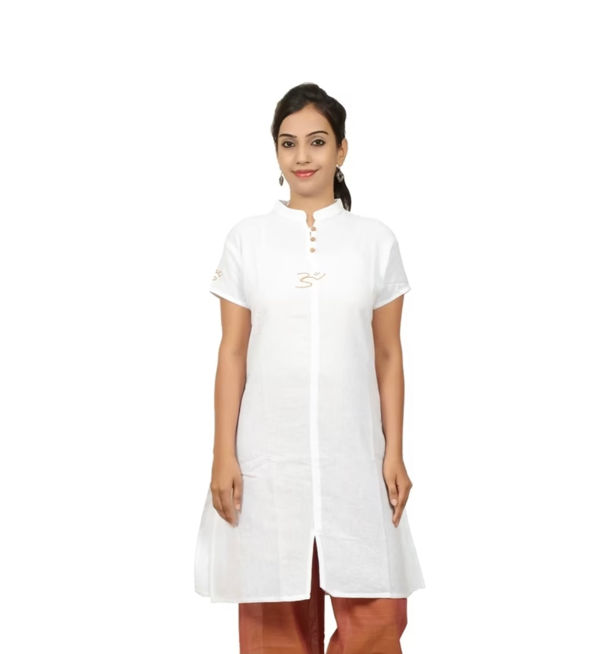 Women's 100% Organic Cotton Kurta with Embroidered "Aum" - White