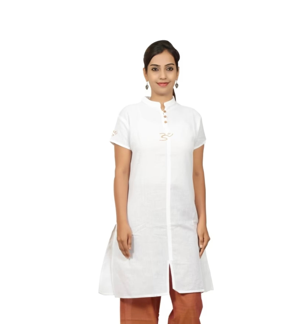 Women's 100% Organic Cotton Kurta with Embroidered "Aum" - White