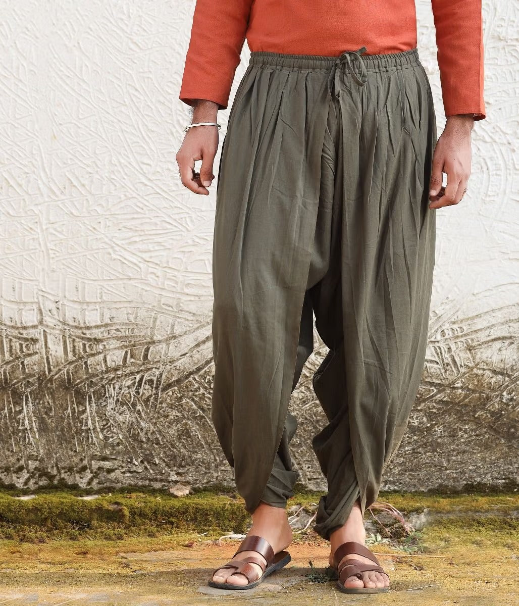 中性 Dhoti 長褲 - 橄欖色