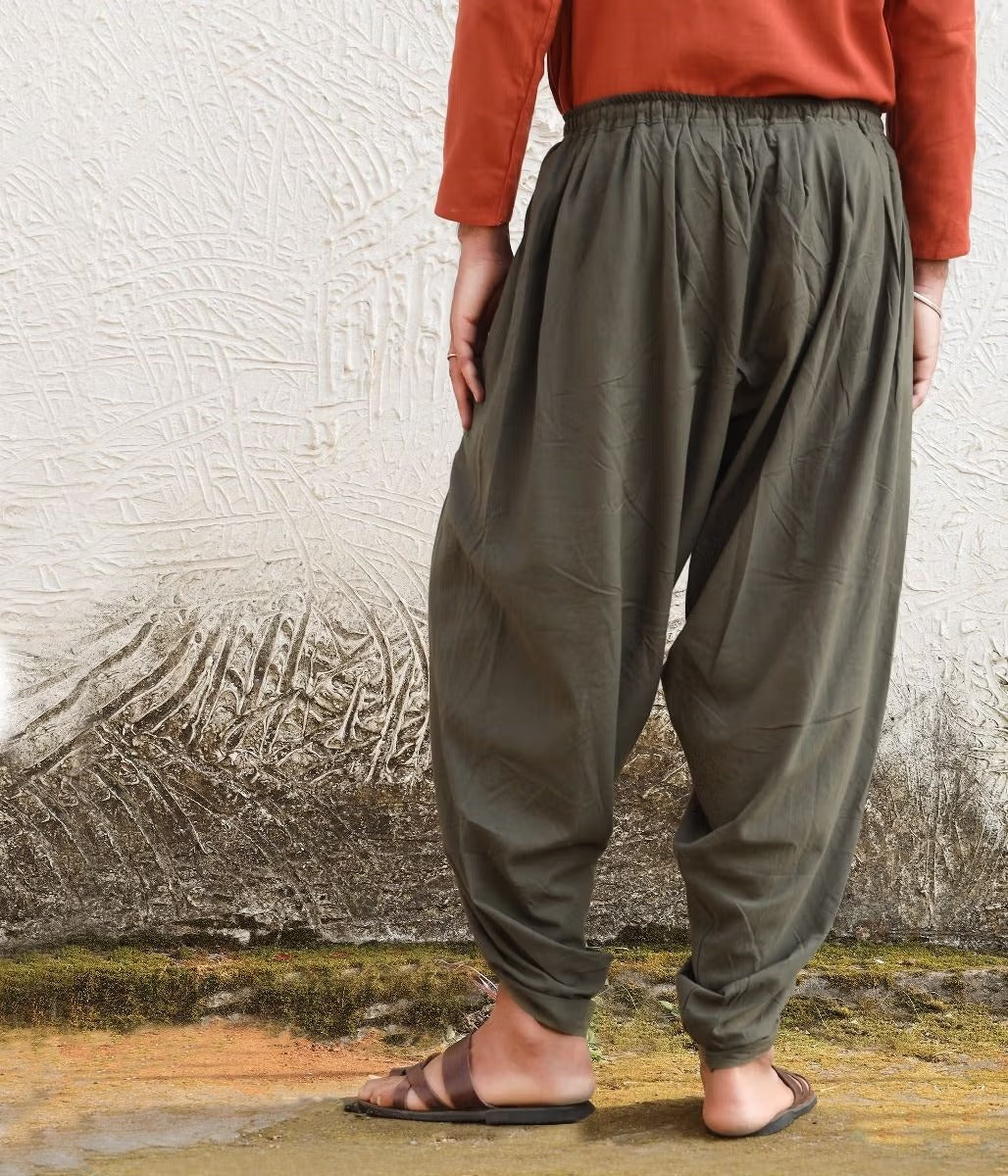 中性 Dhoti 長褲 - 橄欖色