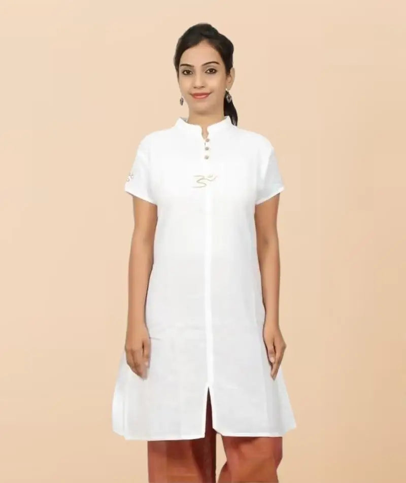 Women's 100% Organic Cotton Kurta with Embroidered "Aum" - White