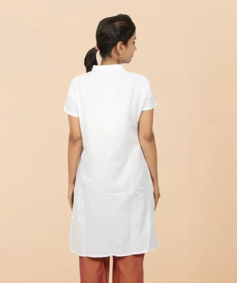 Women's 100% Organic Cotton Kurta with Embroidered "Aum" - White