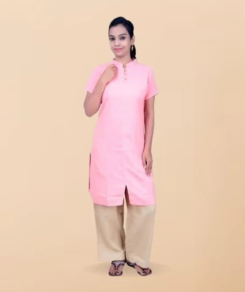 Women's 100% Organic Cotton Kurta With Embroidered "Aum" - Pink