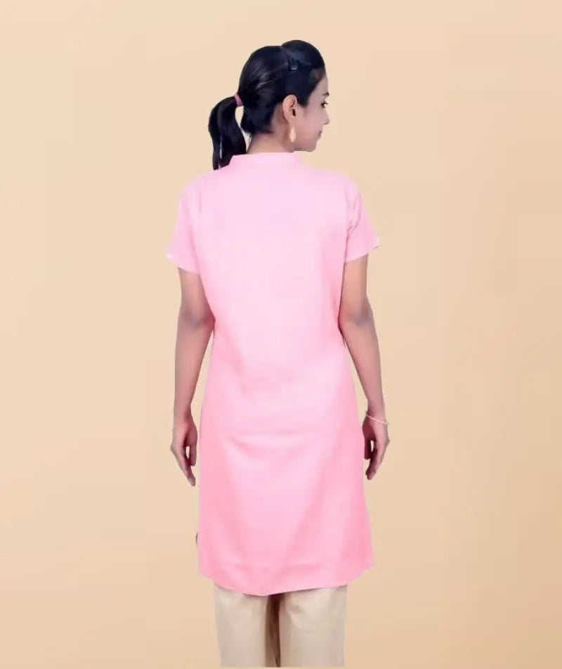 Women's 100% Organic Cotton Kurta With Embroidered "Aum" - Pink