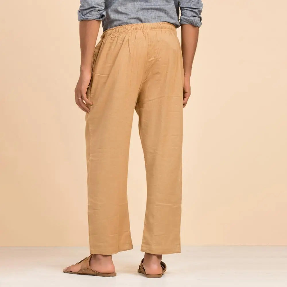 Men's Organic Cotton Drawstring Pants (Khaki). Breathable fabric. Comfortable for Sadhana.