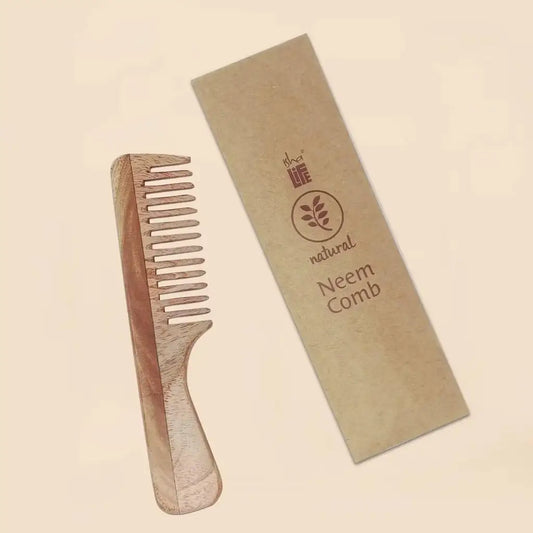 Handmade Neem Wood Comb (Handle model) -Wider Teeth