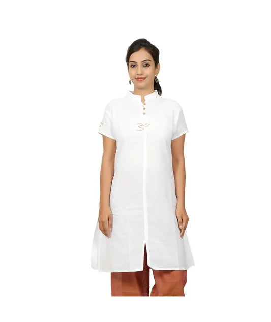 女款 100% 有機棉 Kurta 繡有“Aum” - 白色