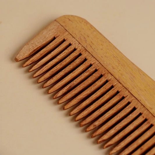 Handmade Neem Wood Comb (Handle model) - Narrow Teeth