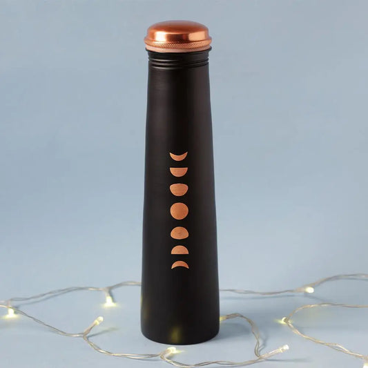 Mystic Moon Copper Bottle- Black. For storing and drinking water. A festive gift for home and office.