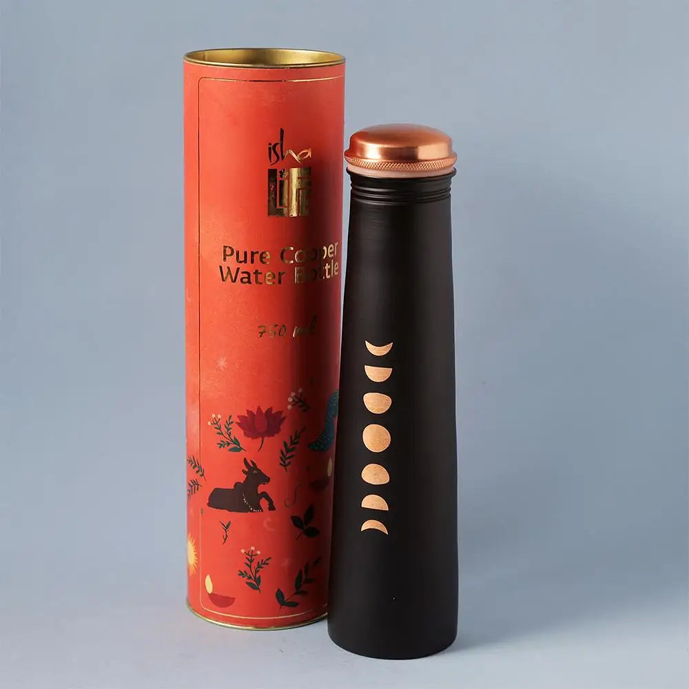 Mystic Moon Copper Bottle- Black. For storing and drinking water. A festive gift for home and office.