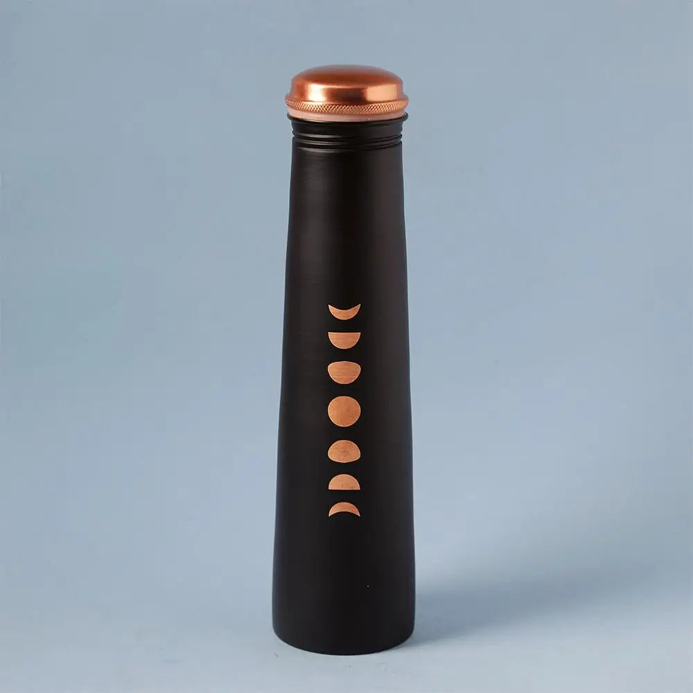 Mystic Moon Copper Bottle- Black. For storing and drinking water. A festive gift for home and office.