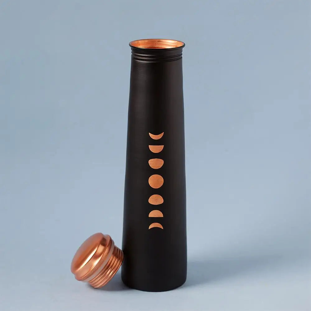 Mystic Moon Copper Bottle- Black. For storing and drinking water. A festive gift for home and office.