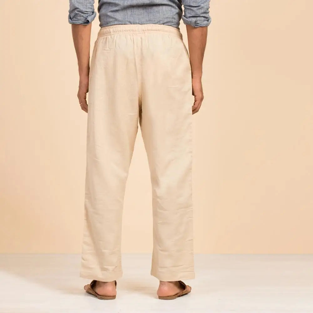 Men's Organic Cotton Drawstring Pants (Beige). Breathable fabric. Comfortable for Sadhana.