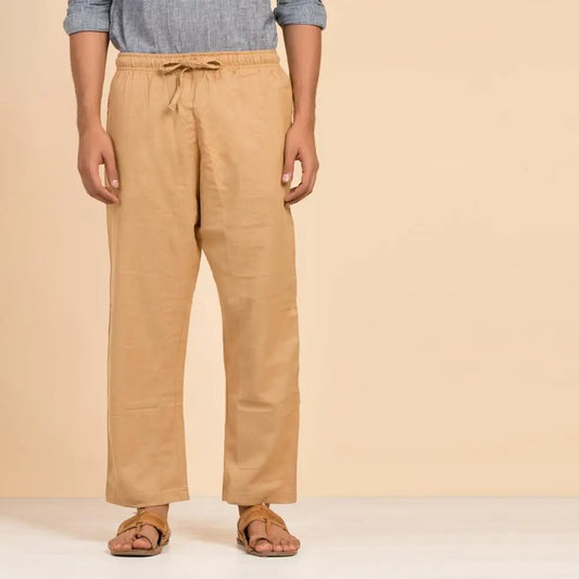 Men's Organic Cotton Drawstring Pants (Khaki). Breathable fabric. Comfortable for Sadhana.