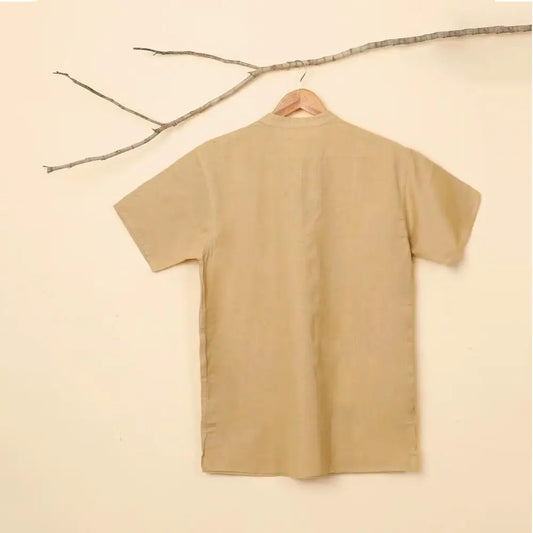 男款 100% 有機棉 Kurta 繡有“Aum” - 米色