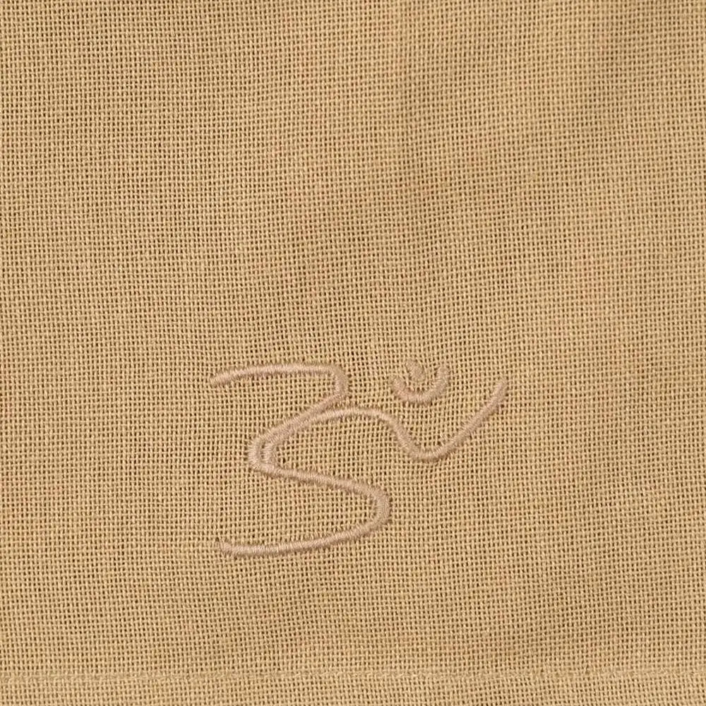 Men’s 100% organic cotton kurta with embroidered (Beige) "Aum". Short sleeved short kurta. Relaxed fit.