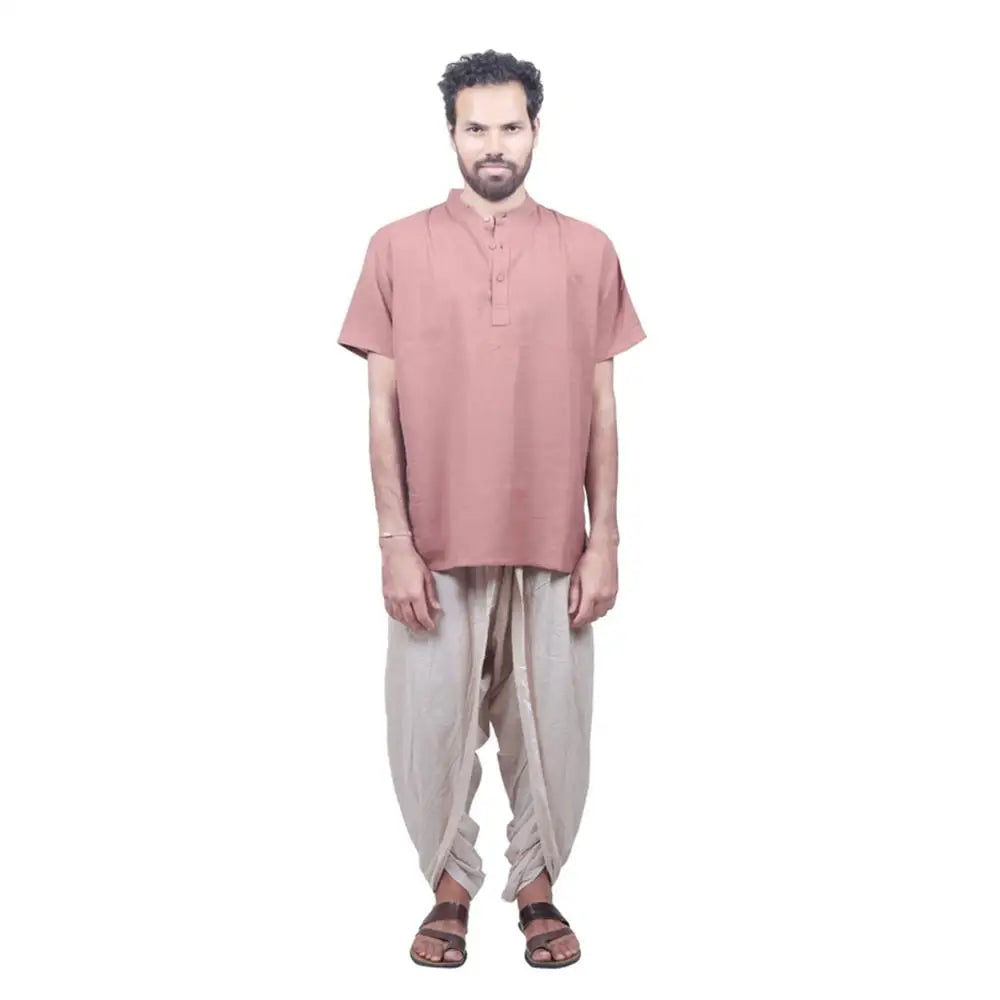 男款 100% 有機棉 Kurta 繡有"Aum"- 磚色