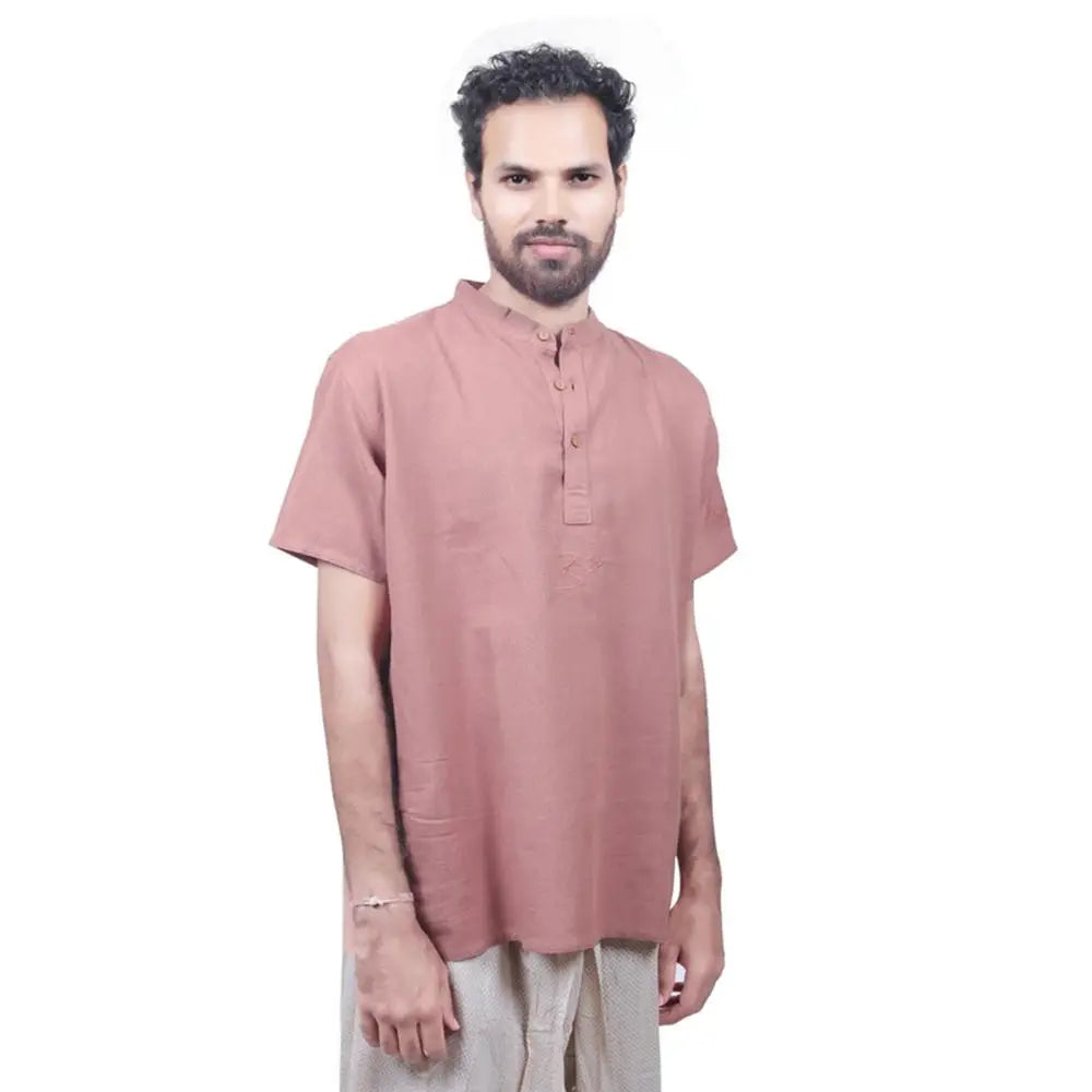 男款 100% 有機棉 Kurta 繡有"Aum"- 磚色