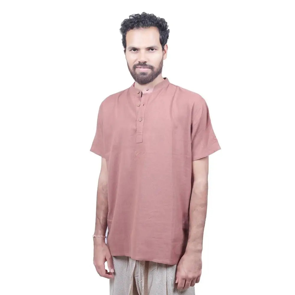 男款 100% 有機棉 Kurta 繡有"Aum"- 磚色