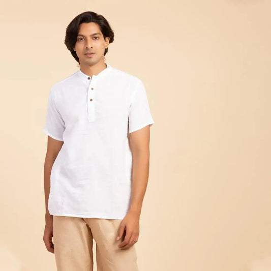 Isha Life 男款棉麻 Kurta - 白色