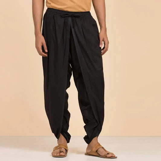Isha’s signature. Ready to wear Unisex Dhoti Pants(Black) / Panchakacham. Organic cotton. Easy to pull on. Versatile. Comfortable for both casual and formal wear.